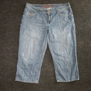 Hydraulic Denim Capri‎ Pants Embroidered Pockets Stretch Blue Size 16